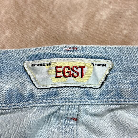 EGST Egoiste Design Low Rise Embroidered Distressed Jeans Light Wash Denim Euro - Picture 6 of 12